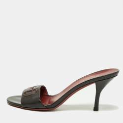 Pre Owned صندل سلايد غوشي هورسبيت جلد أسود محاك مقاس 36