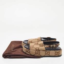 Gucci Beige/Brown GG Canvas Angelina Slingback Sandals Size 40