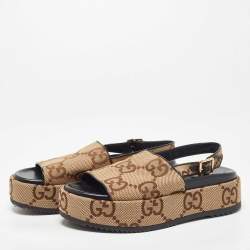 Gucci Beige/Brown GG Canvas Angelina Slingback Sandals Size 40
