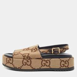 Gucci Beige/Brown GG Canvas Angelina Slingback Sandals Size 40