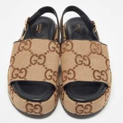 Gucci Beige/Brown GG Canvas Angelina Slingback Sandals Size 40