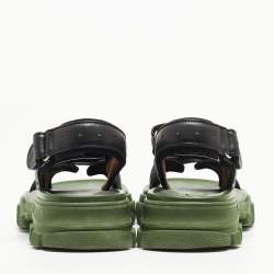 مملوكة مسبقًا Gucci Black/Green Leather and Mesh Sega Velcro Slingback Sandals Size 38.5