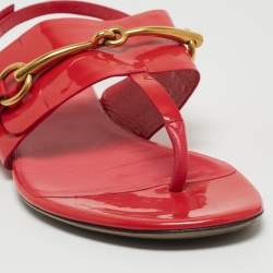 Gucci Red Patent Leather Slingback Flat Sandals Size 38