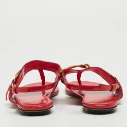 Gucci Red Patent Leather Slingback Flat Sandals Size 38