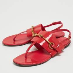 Gucci Red Patent Leather Slingback Flat Sandals Size 38