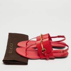 Gucci Red Patent Leather Slingback Flat Sandals Size 38
