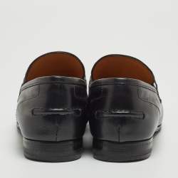 Pre Owned Gucci Black Leather Jordaan Horsebit Slip On Loafers Size 38