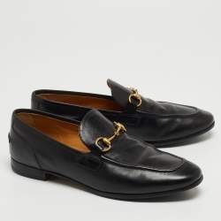 Pre Owned Gucci Black Leather Jordaan Horsebit Slip On Loafers Size 38