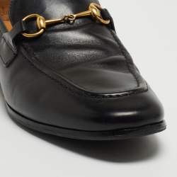 Pre Owned Gucci Black Leather Jordaan Horsebit Slip On Loafers Size 38