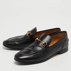 Pre Owned Gucci Black Leather Jordaan Horsebit Slip On Loafers Size 38