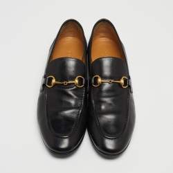 Pre Owned Gucci Black Leather Jordaan Horsebit Slip On Loafers Size 38