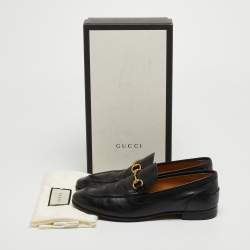 Pre Owned Gucci Black Leather Jordaan Horsebit Slip On Loafers Size 38