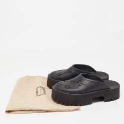 Gucci Black Perforated GG Rubber Platform Mules Size 39
