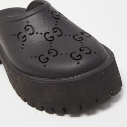 Gucci Black Perforated GG Rubber Platform Mules Size 39