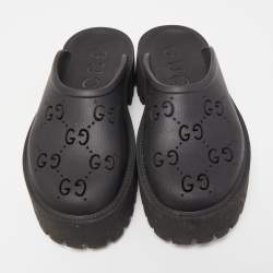 Gucci Black Perforated GG Rubber Platform Mules Size 39