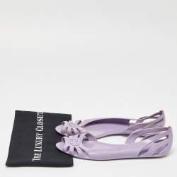 Pre Owned Gucci Purple Jelly Interlocking G Peep Toe D'orsay Flats Size 41.5
