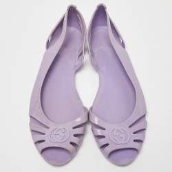 Pre Owned Gucci Purple Jelly Interlocking G Peep Toe D'orsay Flats Size 41.5