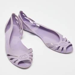 Pre Owned Gucci Purple Jelly Interlocking G Peep Toe D'orsay Flats Size 41.5