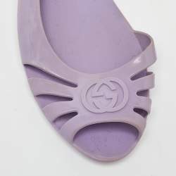 Pre Owned Gucci Purple Jelly Interlocking G Peep Toe D'orsay Flats Size 41.5