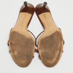 Gucci Brown Leather Interlocking G Slide Sandals Size 38