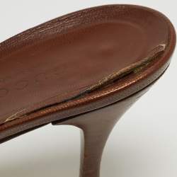 Gucci Brown Leather Interlocking G Slide Sandals Size 38