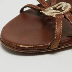 Gucci Brown Leather Interlocking G Slide Sandals Size 38