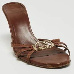 Gucci Brown Leather Interlocking G Slide Sandals Size 38