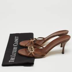 Gucci Brown Leather Interlocking G Slide Sandals Size 38