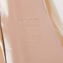 Pre Owned Gucci Beige Patent Leather Peep Toe Platform Slingback Sandals Size 36.5