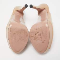 Pre Owned Gucci Beige Patent Leather Peep Toe Platform Slingback Sandals Size 36.5