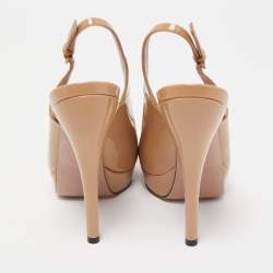 Pre Owned Gucci Beige Patent Leather Peep Toe Platform Slingback Sandals Size 36.5