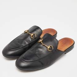Pre Owned Gucci Black Leather Horsebit Princetown Flat Mules Size 38.5