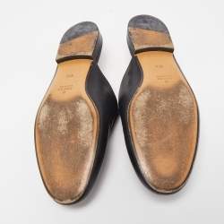 Pre Owned Gucci Black Floral Embroidered Leather Princetown Mules Size 36.5