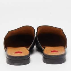 Pre Owned Gucci Black Floral Embroidered Leather Princetown Mules Size 36.5