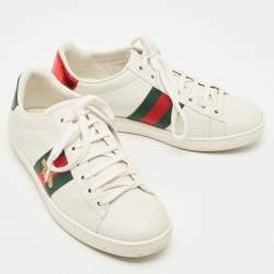 Gucci White Leather Ace Web Low Top Sneakers Size 36