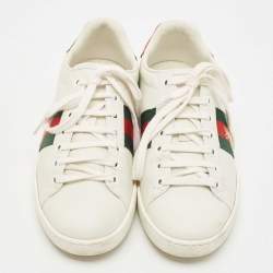 Gucci White Leather Ace Web Low Top Sneakers Size 36