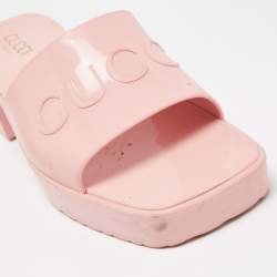 Gucci Light Pink Jelly Logo Slide Sandals Size 39