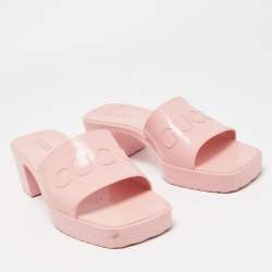 Gucci Light Pink Jelly Logo Slide Sandals Size 39