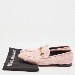 Pre Owned Gucci Pink Tweed Horsebit Jordaan Loafers Size 37
