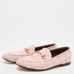 Pre Owned Gucci Pink Tweed Horsebit Jordaan Loafers Size 37
