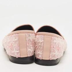 Pre Owned Gucci Pink Tweed Horsebit Jordaan Loafers Size 37