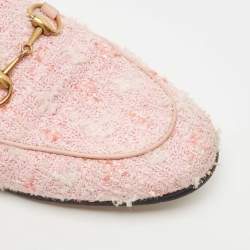 Pre Owned Gucci Pink Tweed Horsebit Jordaan Loafers Size 37