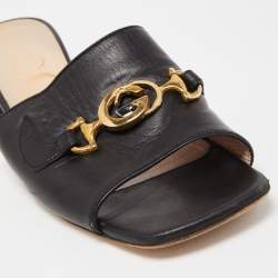 Pre Owned Gucci Black Leather  Zumi Flat Sandals Size 38.5