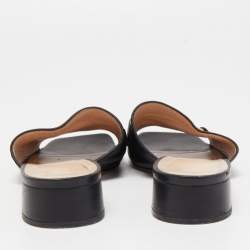 Pre Owned Gucci Black Leather  Zumi Flat Sandals Size 38.5