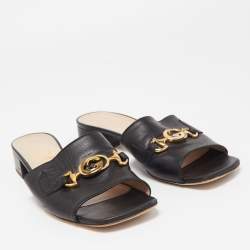Pre Owned Gucci Black Leather  Zumi Flat Sandals Size 38.5