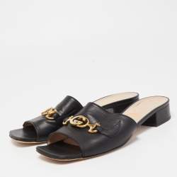 Pre Owned Gucci Black Leather  Zumi Flat Sandals Size 38.5