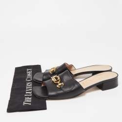 Pre Owned Gucci Black Leather  Zumi Flat Sandals Size 38.5