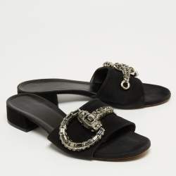 مملوكة مسبقًا Gucci Black Suede Maxime  Flat Sandals Size 38.5