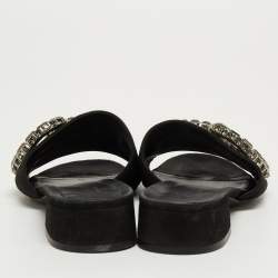 مملوكة مسبقًا Gucci Black Suede Maxime  Flat Sandals Size 38.5