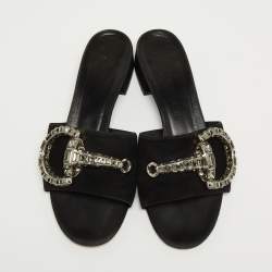 مملوكة مسبقًا Gucci Black Suede Maxime  Flat Sandals Size 38.5